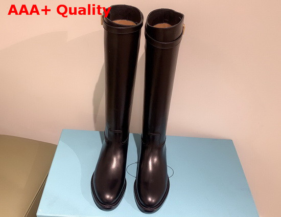 Prada Leather Boots with Strap and Buckle Black Calf Leather Replica