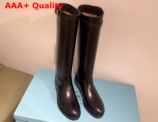 Prada Leather Boots with Strap and Buckle Black Calf Leather Replica