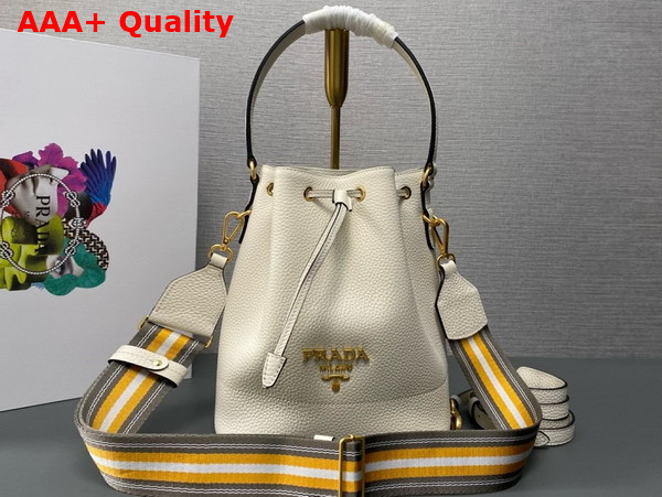 Prada Leather Bucket Bag in White 1BE018 Replica