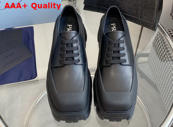 Prada Leather Derby Shoes in Black Smooth Leather Replica