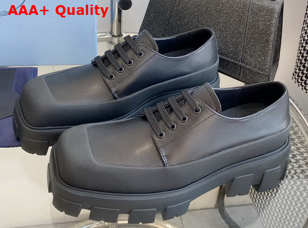 Prada Leather Derby Shoes in Black Smooth Leather Replica