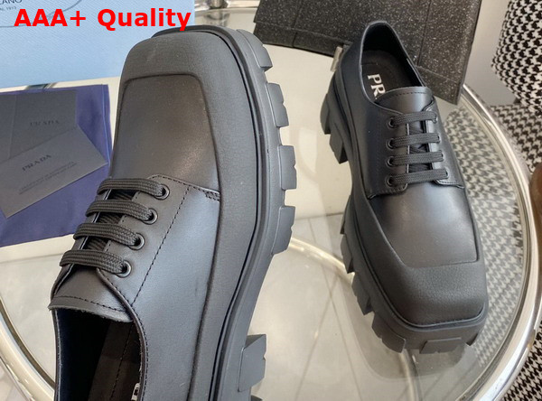 Prada Leather Derby Shoes in Black Smooth Leather Replica