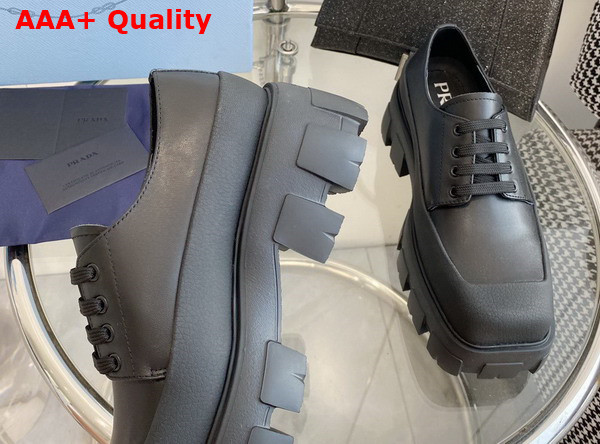 Prada Leather Derby Shoes in Black Smooth Leather Replica