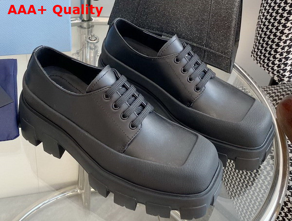 Prada Leather Derby Shoes in Black Smooth Leather Replica