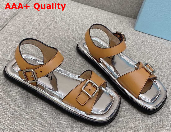 Prada Leather Double Strap Sandals Tobacco 2X3071 Replica