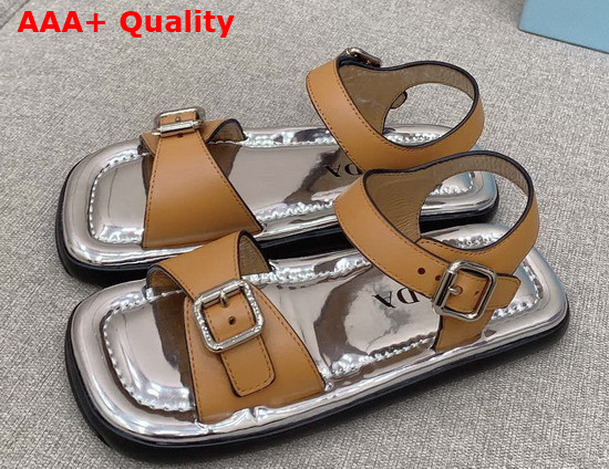 Prada Leather Double Strap Sandals Tobacco 2X3071 Replica