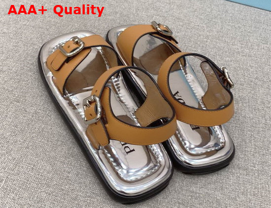 Prada Leather Double Strap Sandals Tobacco 2X3071 Replica