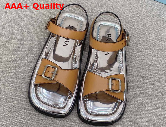 Prada Leather Double Strap Sandals Tobacco 2X3071 Replica