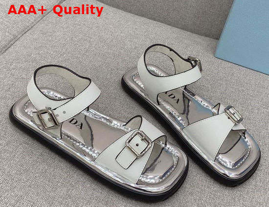 Prada Leather Double Strap Sandals White 2X3071 Replica