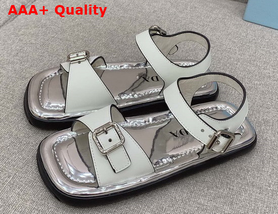 Prada Leather Double Strap Sandals White 2X3071 Replica