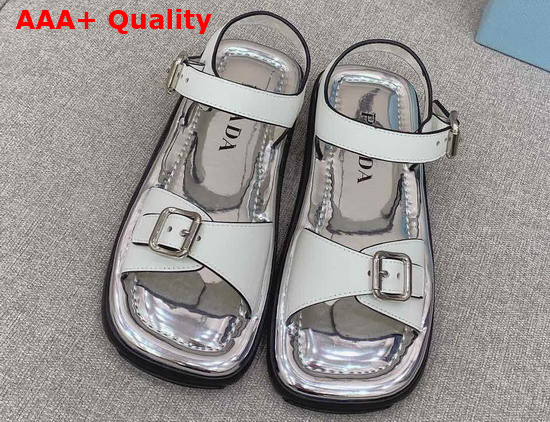 Prada Leather Double Strap Sandals White 2X3071 Replica