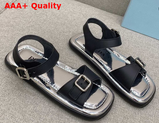 Prada Leather Double Strap Sandals in Black 2X3071 Replica