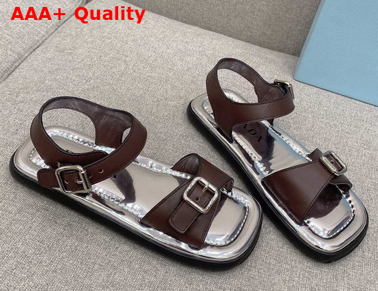 Prada Leather Double Strap Sandals in Brown 2X3071 Replica