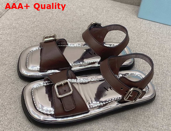 Prada Leather Double Strap Sandals in Brown 2X3071 Replica