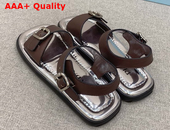 Prada Leather Double Strap Sandals in Brown 2X3071 Replica