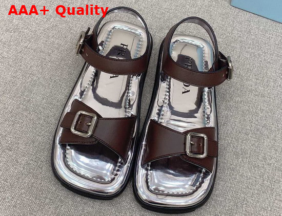 Prada Leather Double Strap Sandals in Brown 2X3071 Replica