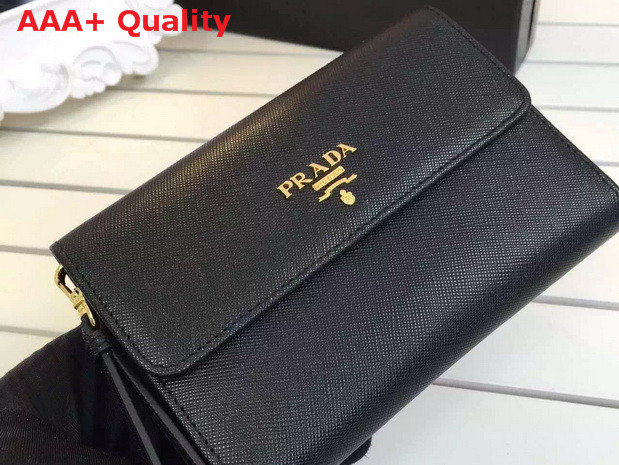 Prada Leather Flap Wallet In Black Replica