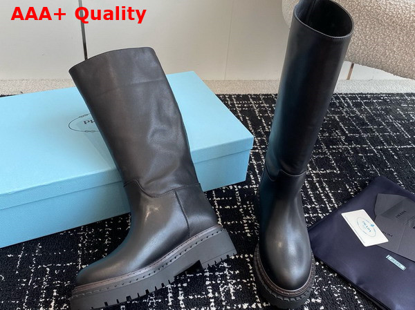 Prada Leather High Boots in Black Calfskin Replica