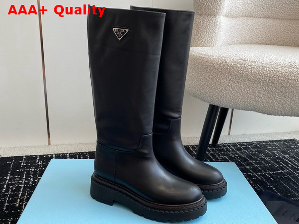 Prada Leather High Boots in Black Calfskin Replica