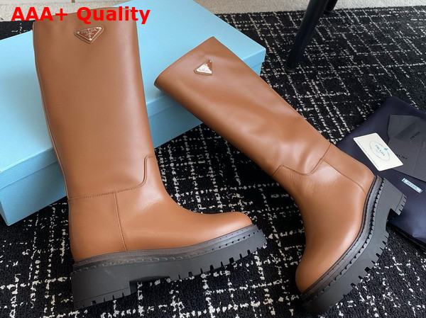 Prada Leather High Boots in Brown Calfskin Replica