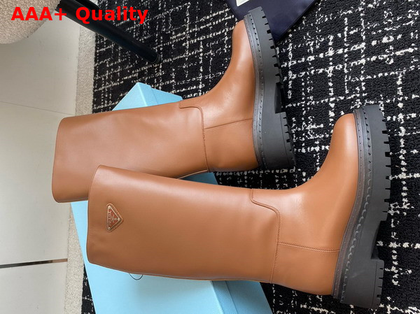 Prada Leather High Boots in Brown Calfskin Replica