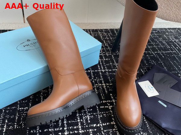 Prada Leather High Boots in Brown Calfskin Replica