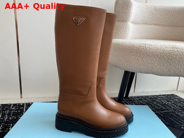 Prada Leather High Boots in Brown Calfskin Replica