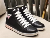 Prada Leather High Top Sneakers in Black with Prada Logo Label