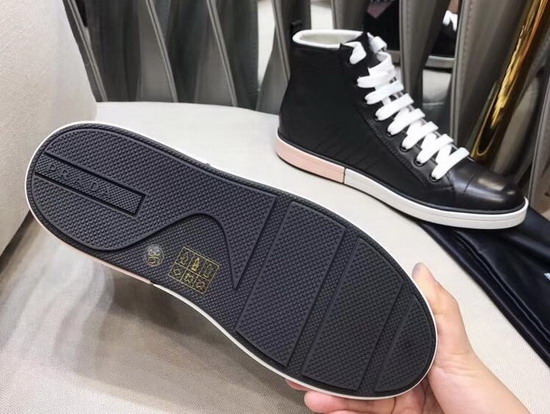 Prada Leather High Top Sneakers in Black with Prada Logo Label