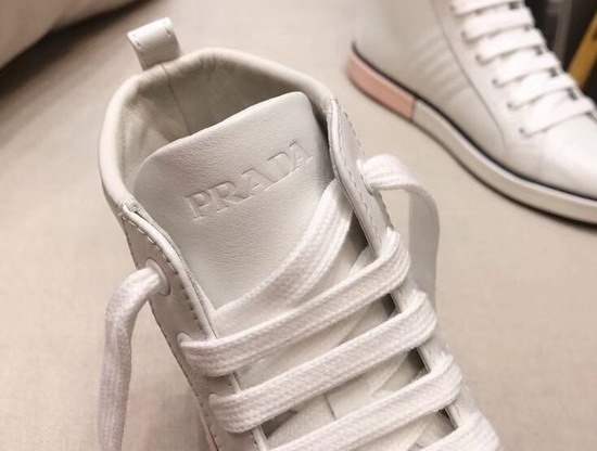 Prada Leather High Top Sneakers in White with Prada Logo Label