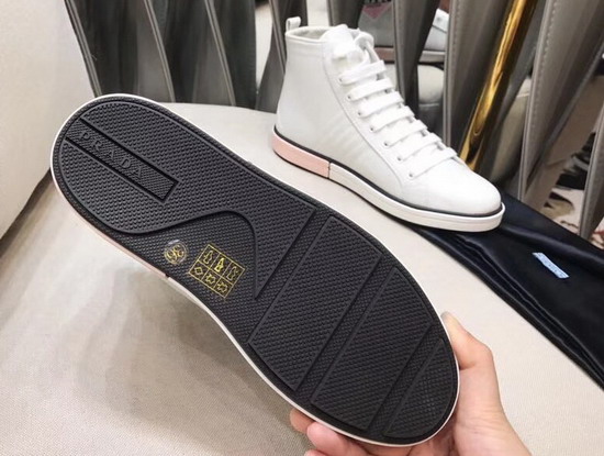 Prada Leather High Top Sneakers in White with Prada Logo Label