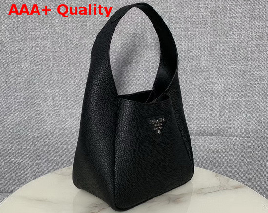 Prada Leather Hobo Bag in Black Grained Calf Leather Replica