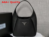 Prada Leather Hobo Bag in Black Grained Calf Leather Replica