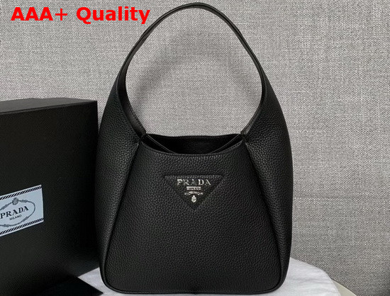 Prada Leather Hobo Bag in Black Grained Calf Leather Replica