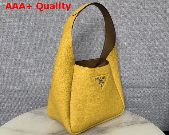 Prada Leather Hobo Bag in Yellow Grained Calf Leather Replica