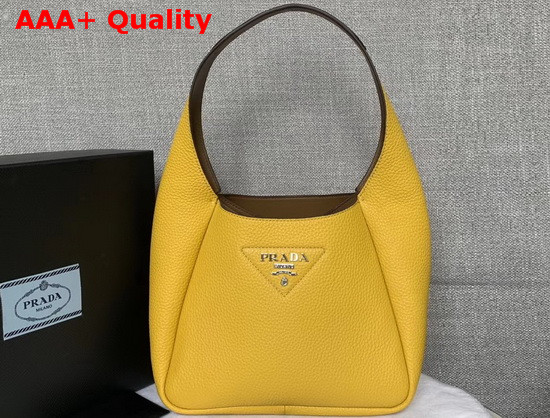 Prada Leather Hobo Bag in Yellow Grained Calf Leather Replica