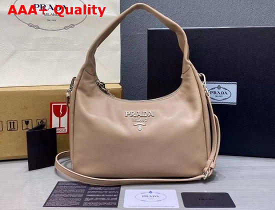 Prada Leather Hobo Shoulder Bag in Beige Calf Leather Replica