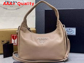 Prada Leather Hobo Shoulder Bag in Beige Calf Leather Replica