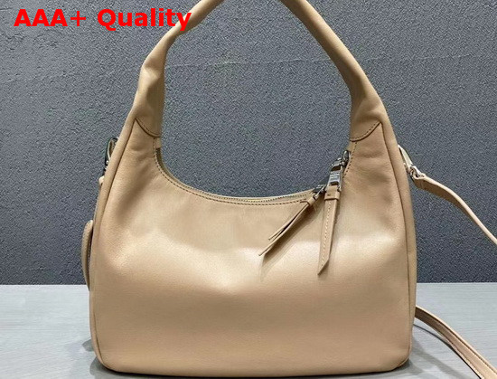 Prada Leather Hobo Shoulder Bag in Beige Calf Leather Replica