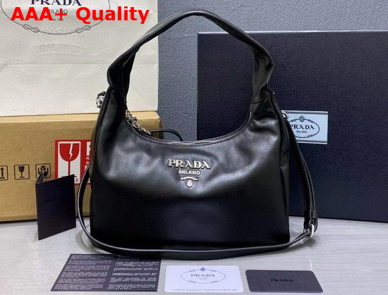 Prada Leather Hobo Shoulder Bag in Black Calf Leather Replica