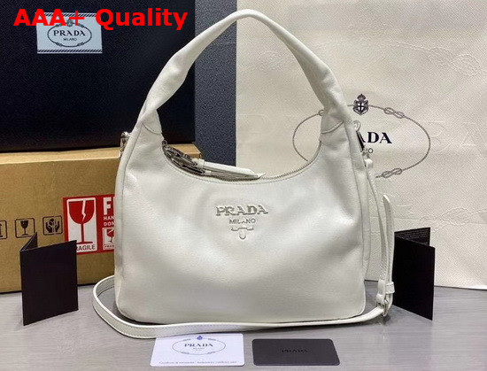 Prada Leather Hobo Shoulder Bag in White Calf Leather Replica