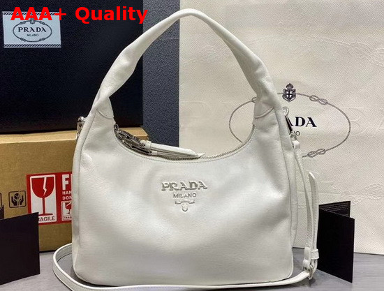 Prada Leather Hobo Shoulder Bag in White Calf Leather Replica