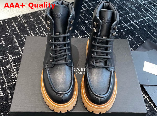 Prada Leather Lace Up Boots in Black 1T803N Replica