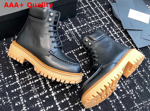 Prada Leather Lace Up Boots in Black 1T803N Replica