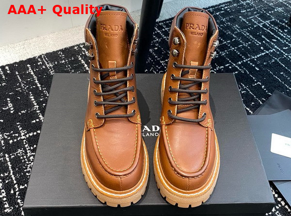 Prada Leather Lace Up Boots in Cognac 1T803N Replica