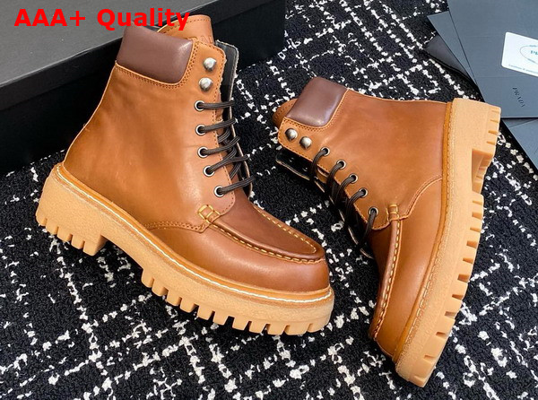 Prada Leather Lace Up Boots in Cognac 1T803N Replica