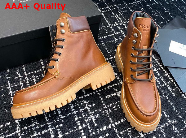 Prada Leather Lace Up Boots in Cognac 1T803N Replica