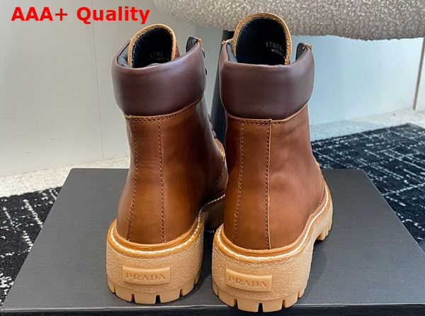 Prada Leather Lace Up Boots in Cognac 1T803N Replica