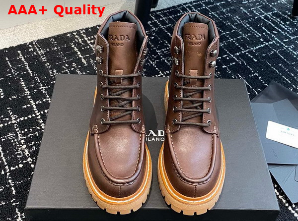 Prada Leather Lace Up Boots in Dark Brown 1T803N Replica