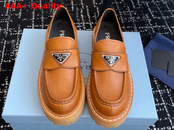 Prada Leather Loafers in Cognac 1D801N Replica